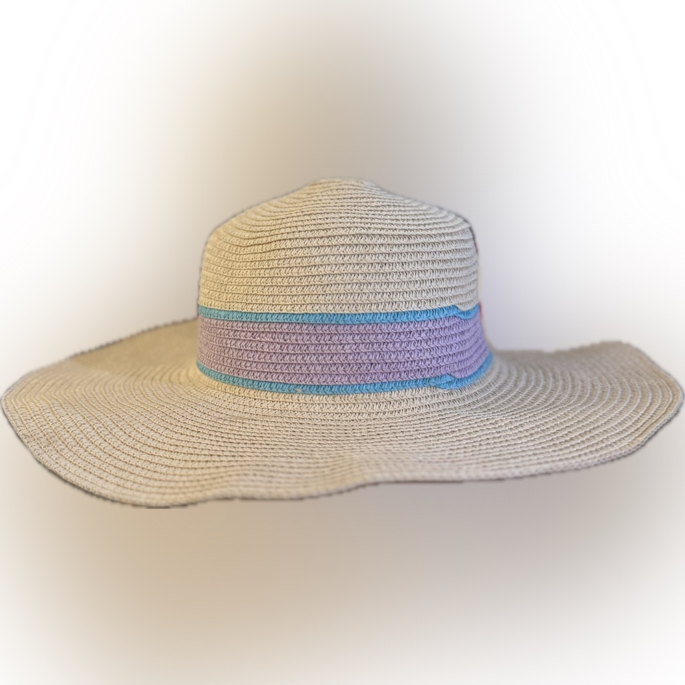 Stylish Beige Sun Hat with Purple and Blue Band